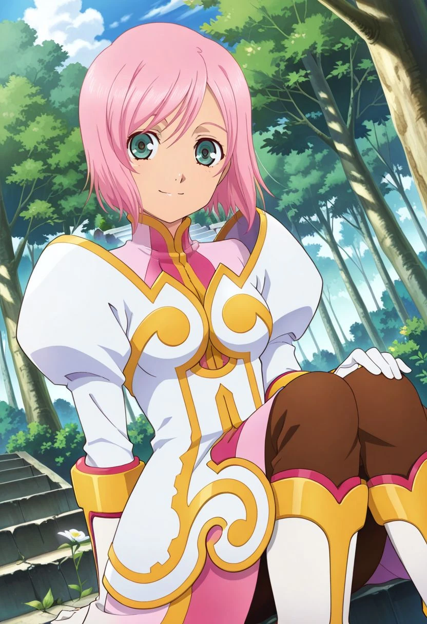 "(masterpiece:1.1), best quality, 
1girl, (80s anime style:1.3), (eyelashes:1.5), (loli:1.2), 
(intricate high detailed body:1.2), 
purple hair, 
(hair slicked back:1.1), (ponytail:1.1), (animal ears:1.2), 
blue eyes, 
(curvy body:1.1), (medium breasts:1.1), 
(happy, smile:1.2), blush,open mouth, 
(fishnet leotard armor, criss-cross halter:1.2), 
(spiked knight armor, armored boots, capelet:1.2), (flower brooch:1.1), (streaked hair:1.2), hand cuffs, 
standing, 
(upper body, cowboy shot, looking at viewer, from front:1.1),
(daytime, woods, grassland, outdoors:1.1)"