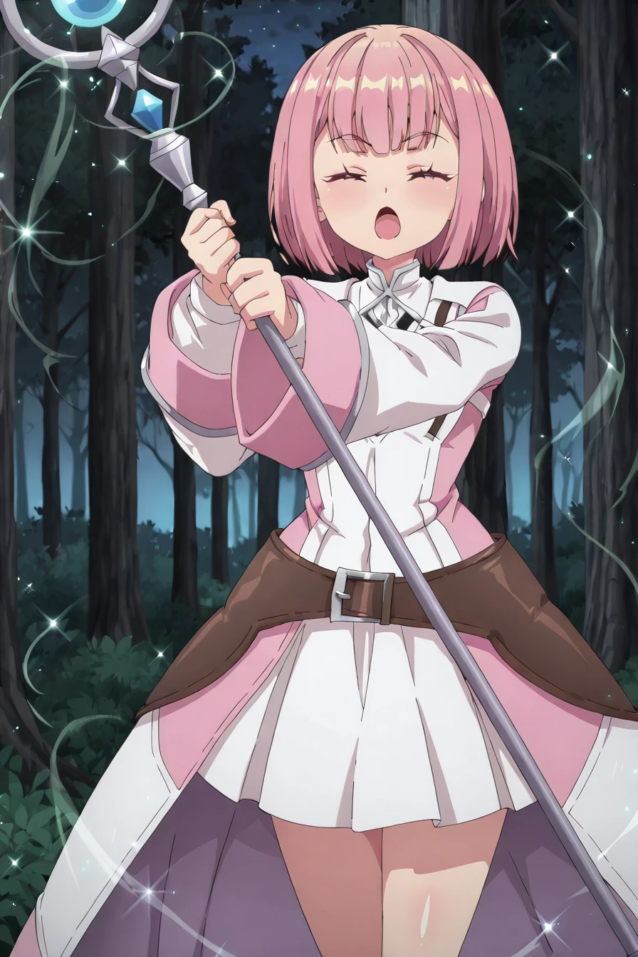 detailed background, shiny skin, posing,
<lora:guilmas.il:1>,
guilmas,
lululee,
clothed girl,
casting magic, magic circle, glitter, sparkle, bloom, closed eyes, light effects, holding staff,
night, outdoors, open mouth, forest, windy, floating skirt,