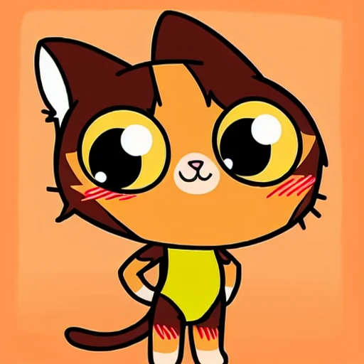 :3, tail, solo, hands on hips, 1girl, swimsuit, animal ears, brown hair, one-piece swimsuit, chibi, cat, blush, <lora:SimbPimp:0.9>, orange swimsuit, looking at viewer, petite, animal ears, brown ears, white ear fur