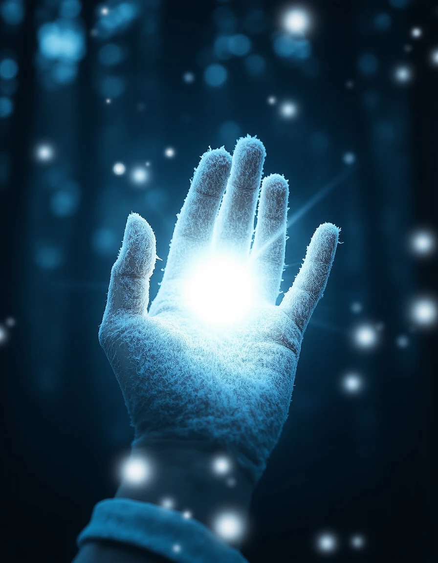 The frost covered sun, in her raised hand, was shining with utter darkness.