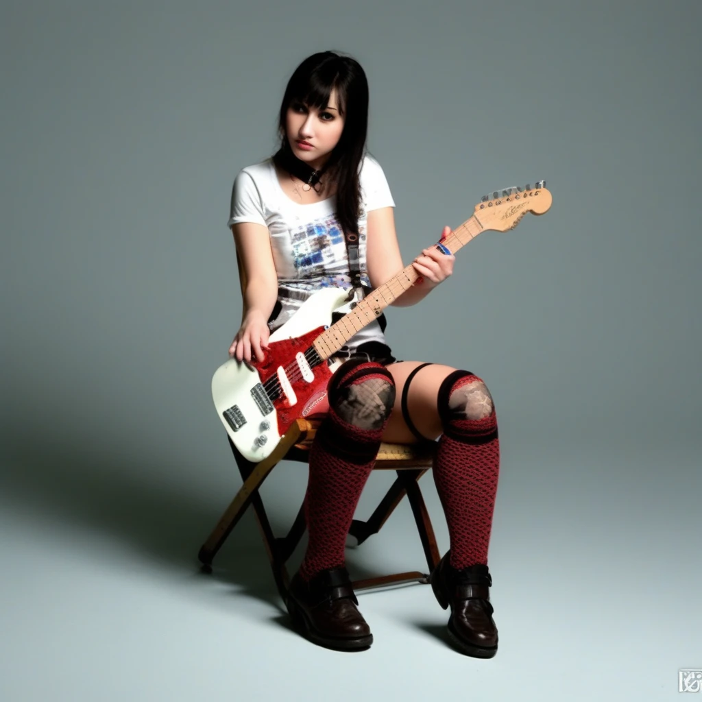 girl、guitar、black tights