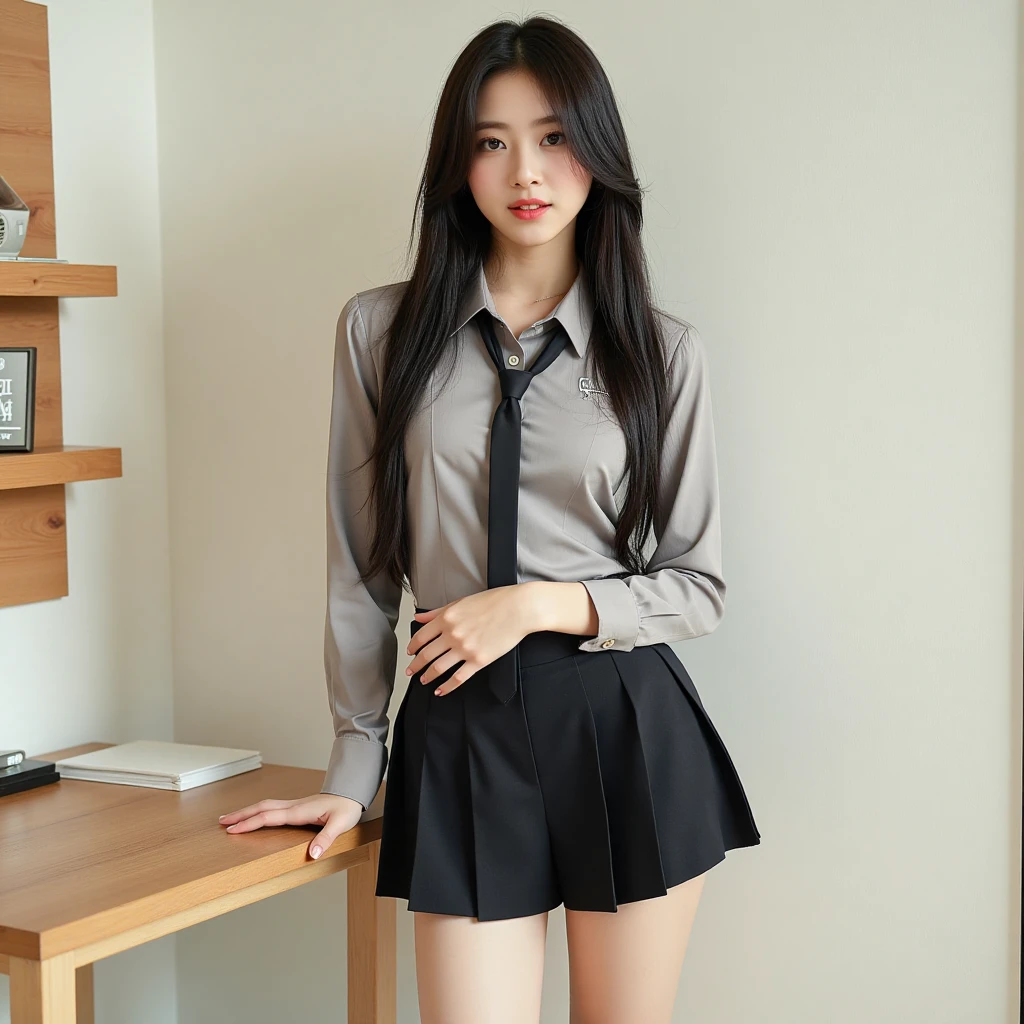 Yck,Japanese,Full body,young woman with black long hair,skirt and short outfit,Chinese,4k,