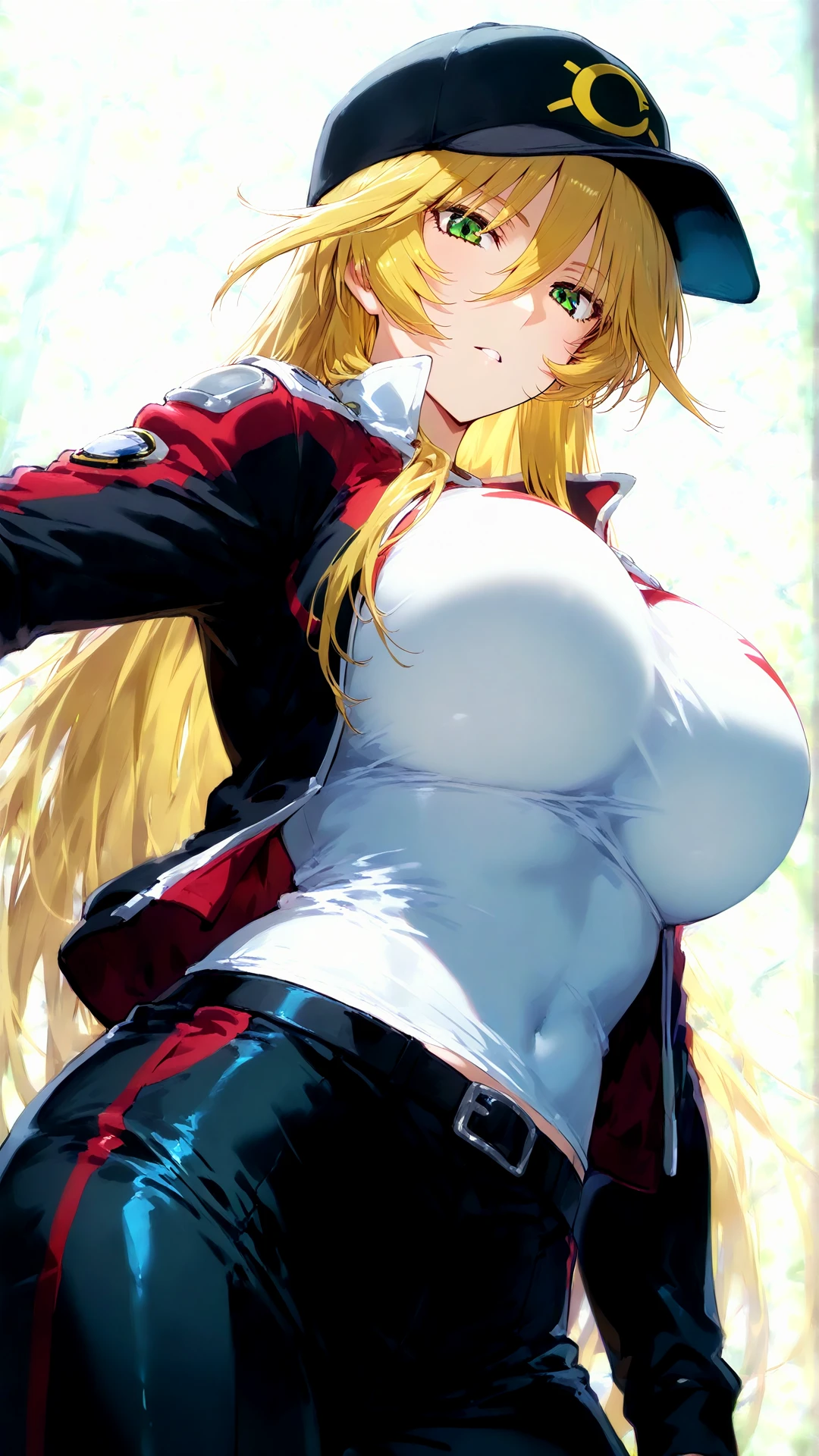 1female,35yo,Huge breasts, 独奏, ,Dressed in Captain America's clothes, ,ln the forest, She has short flowing yellow hair,Sateen,Bigchest, From the front side, Wet curls, Sweating profusely,mostly cloudy sky,(tmasterpiece),(Very detailed CG unity 8K wallpaper),best qualtiy,cinmatic lighting,detailed back ground,beatiful detailed eyes,Bright pupils,(Very fine and beautiful),(Beautiful and detailed eye description),ultra - detailed,facing at camera,A high resolution,ultra - detailed),Very long hair,standing on your feet,Emotive expressions,Smile,Chest sagging,extremely large bosom,Extremely colorful,Most detailed,fully body photo,The face is well lit