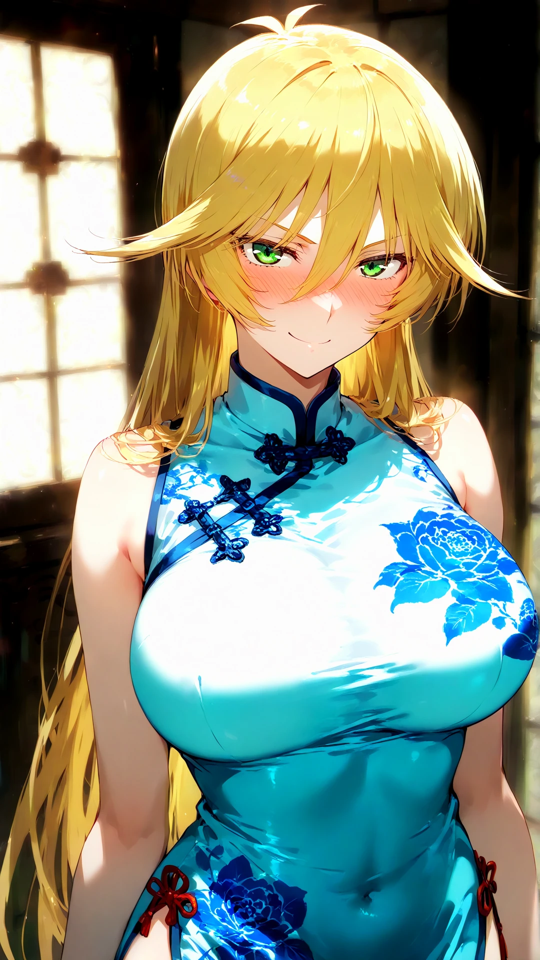 masterpiece,best quality,highres,ultra-detailed,sousou,twin drills,hair ornament,bare shoulders,china dress,chinese clothes,short dress,cleavage cutout,sideboob,thighs,