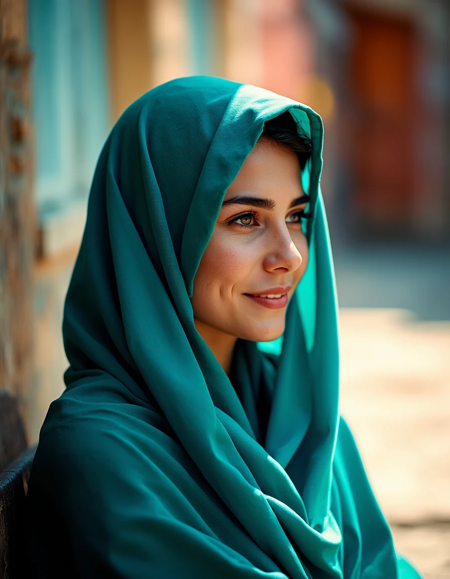 A macro image of a veiled Moroccan shy woman smiling, revealing the fine details and matte textures, wide range of colors, high Dynamic,
cinematic light, dramatic light, shallow depth of field, high budget, bokeh, cinemascope, film grain, grainy,