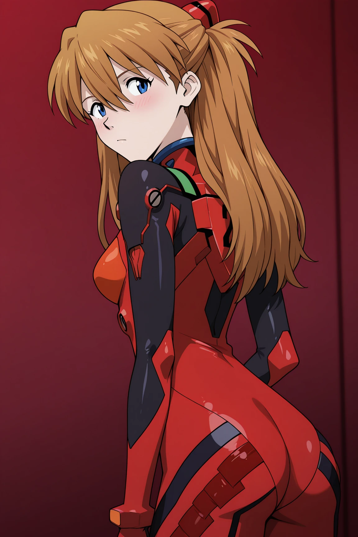 masterpiece, best quality, absurdres, highres, source anime, very aesthetic, very awa, BREAK, anime coloring, anime screencap,
<lora:asuka_rebuild_v2-illustrious:1>, 1girl, souryuu asuka langley, rebuild of evangelion, blue eyes, brown hair, interface headset,
Looking back, bored,
BREAK, looking at viewer, blush, narrow waist,
BREAK, patched red plugsuit, tape,