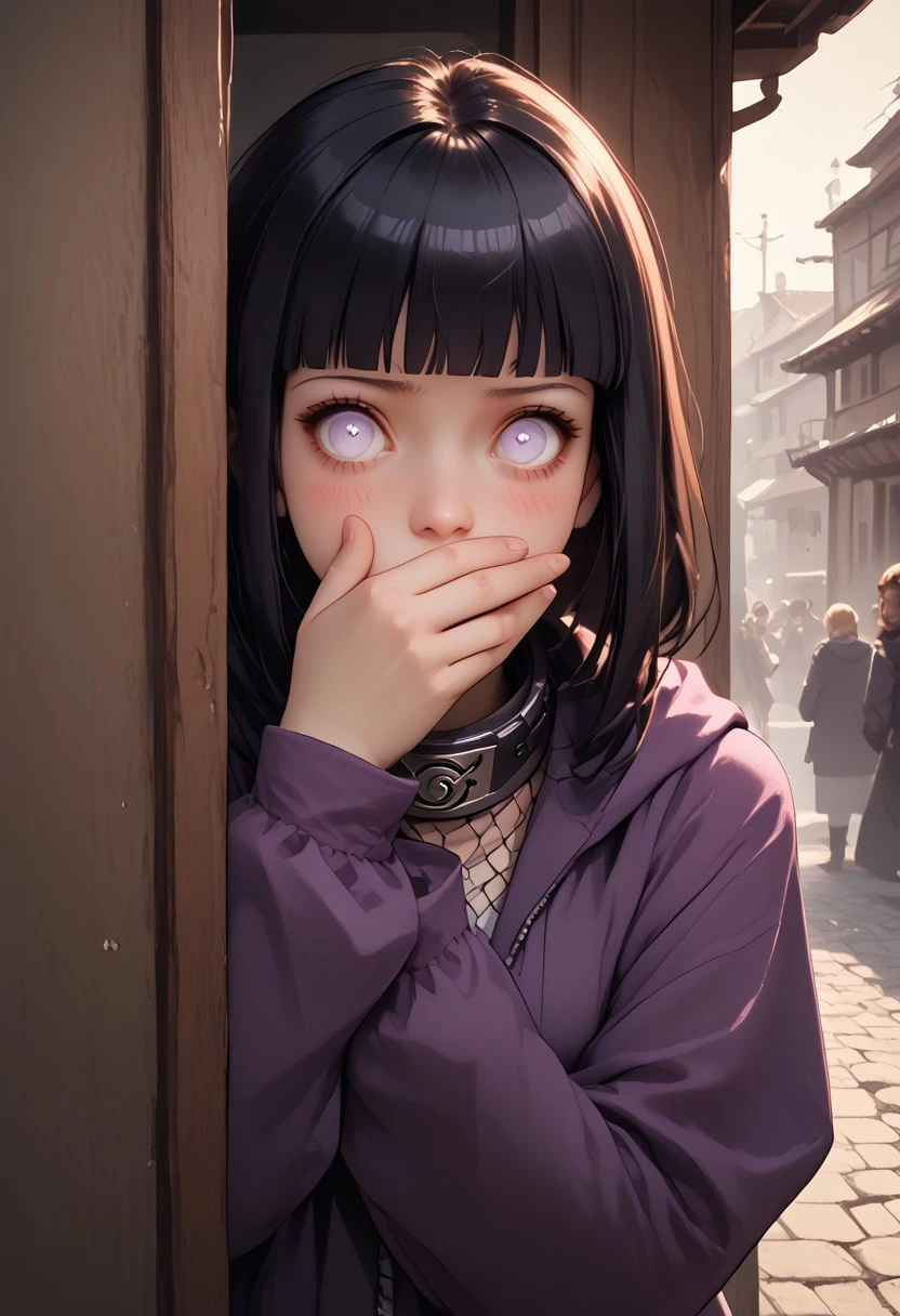 score_9, score_8_up, score_7_up,
1girl, hyuuga hinata, purple eyes, white eyes, blunt bangs, black hair, hime cut,
hooded jacket, fishnets, headband around neck, pants, hood, forehead protector, konohagakure symbol, boots, black footwear,
(sexy pose:1.5), (random sexiness:1.5), insanely detailed, realistic, best saturation, best lighting, auburn hair, perfect anatomy, (((modern))), large breasts, pubic hair , cowboy shot, hand over own mouth, covering own mouth, covering mouth, self-handgag, surprise, shocked, blush, embarrassed, peeking out, upper body, hiding behind curtain,