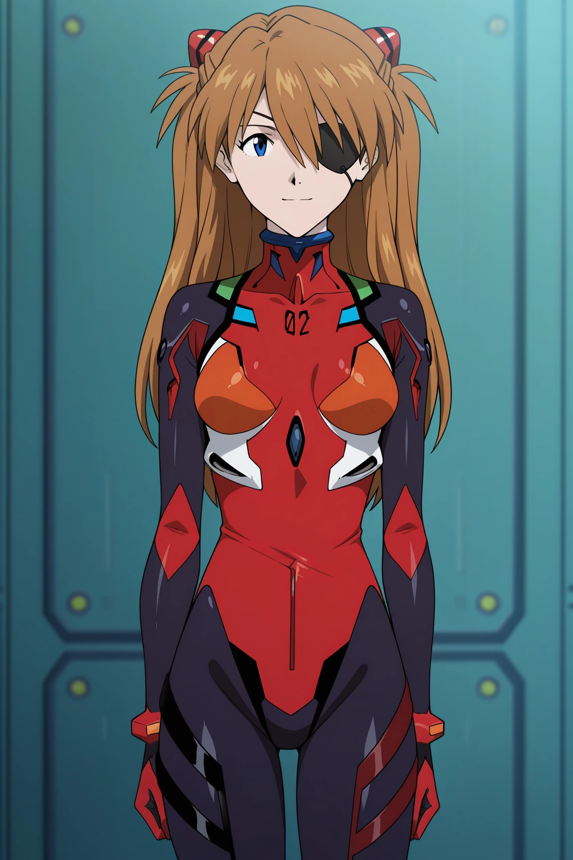 masterpiece, best quality, absurdres, highres, source anime, very aesthetic, very awa, BREAK, anime coloring, anime screencap,
<lora:asuka_rebuild_v2-illustrious:1>, 1girl, souryuu asuka langley, rebuild of evangelion, blue eyes, brown hair, interface headset,
BREAK, looking at viewer, light smile, standing,
BREAK, neo red plugsuit, eyepatch,