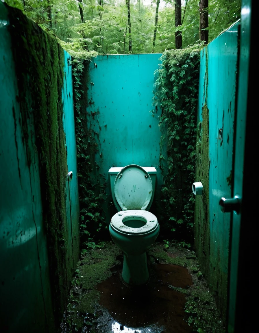 <lora:City_Worlds_02__Lost_-_City_1:1> cw02lost. public toilet, wet, vegetation, very dirty, on fire,