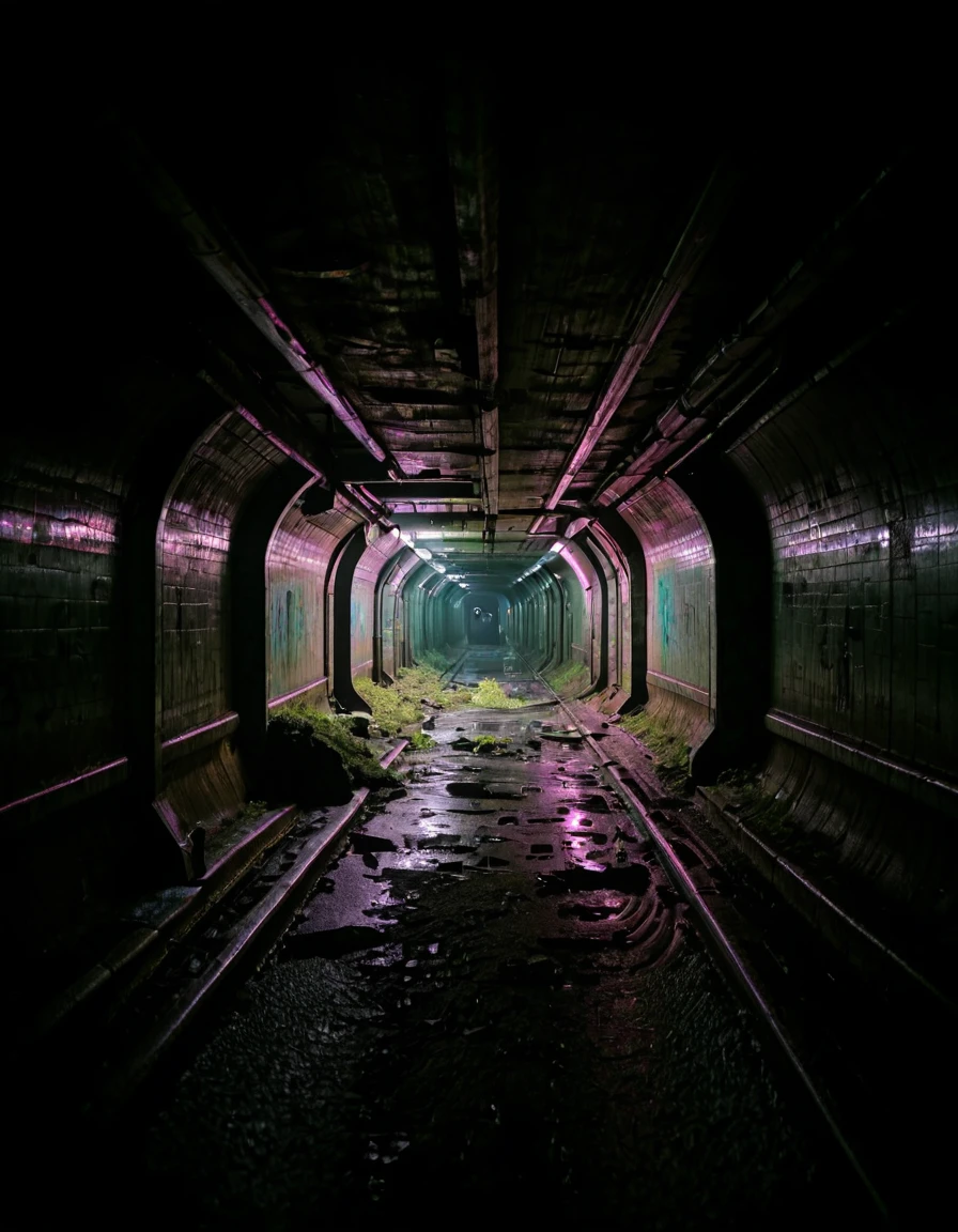 <lora:City_Worlds_02__Lost_-_City_3:1> cw02lost, cw02lost. abandonned subway, tunnel