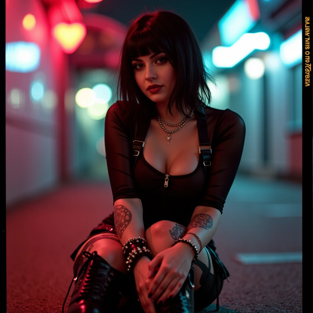 mggs2, ultra realistic, ultra detailed image, ultra quality, <lora:Metal__Gothic_Girls__better_and_improved:1> mggs2, cinematic, ((full body shot)) ((gothic style)), a beautiful gothic sensual woman wearing a gothic outfit, looking at the camera in a sensual way, slight smirk, spiked bracelets, silver necklace, wearing black leather gothic boots,photographed with a Ricoh KR-10 on Kodak Ektar 100 for bold and clean colors. A straight-on shot captures her and the quirky, colorful atmosphere surrounding her. Photorealistic, analog polaroid style, soft lighting, subsurface scattering, realistic, heavy shadows, masterpiece, best quality, ultra realistic, 8k, golden ratio, Intricate, High Detail, film photography, soft focus, Photorealistic, Hyperrealistic, Hyperdetailed, analog style, soft lighting, subsurface scattering, realistic, heavy shadow, masterpiece, best quality, ultra realistic, 8k, golden ratio, Intricate, High Detail, film photography, soft focus, RAW candid cinema, 16mm, color graded portra 400 film, remarkable color, ultra realistic, textured skin, remarkable detailed pupils, realistic dull skin noise, visible skin detail, skin fuzz, dry skin, shot with cinematic camera