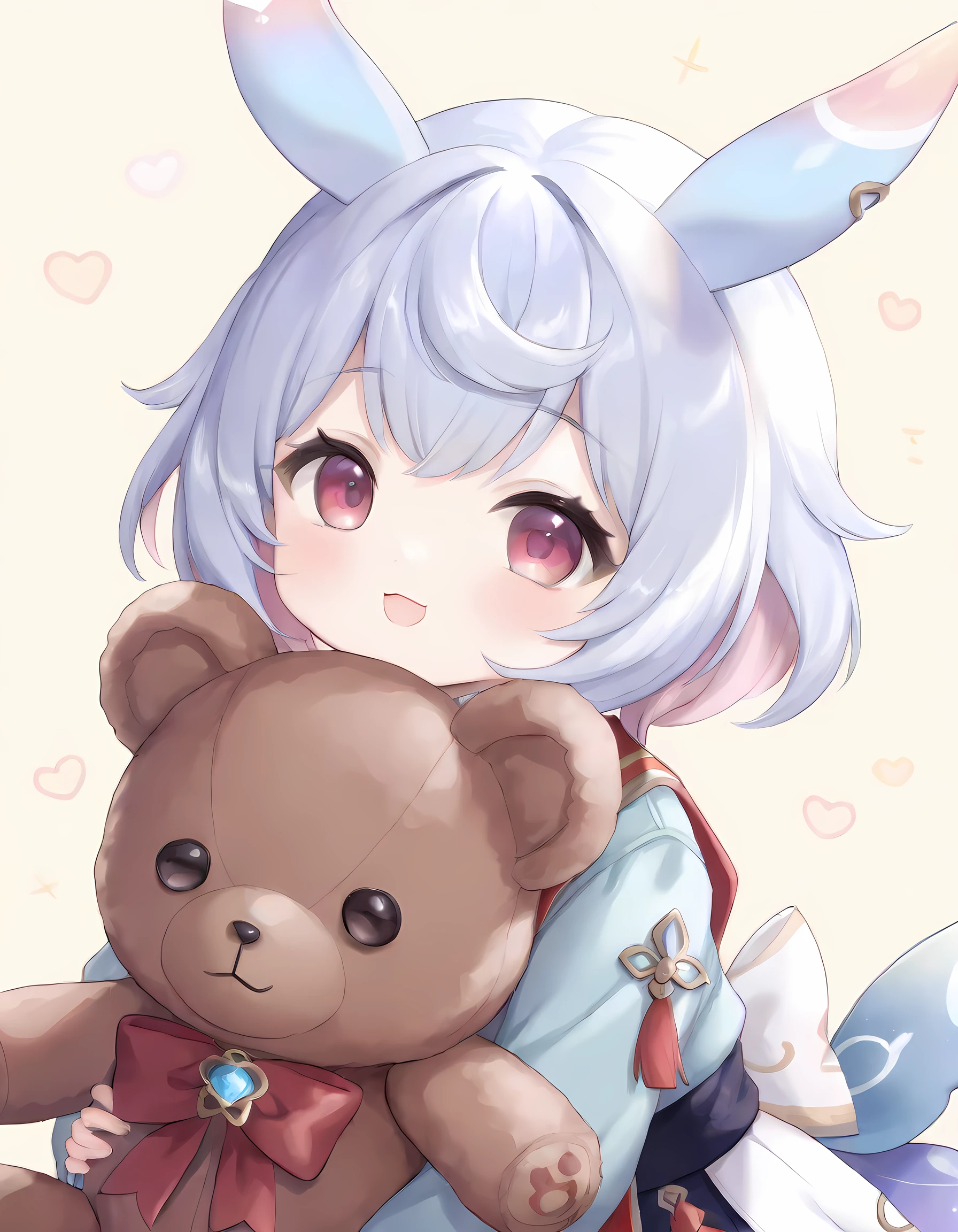 1girl, sigewinne \(genshin impact\), genshin impact, (illustration) (pastel:1.1), (kawaii:1.2), happy, smile, (teddy bear, best quality cute teddy bear,ultra detailed teddy bear face:1.2)