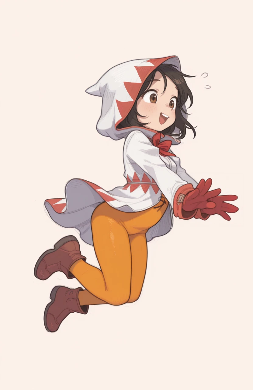 masterpiece, best quality, 1girl, solo, simple background,
<lora:PossumMachine_v2:0.9> possmach, traditional media, colored pencil \(medium\), graphite \(medium\),
jumping, arms spread, legs bent, looking forward, eye visible, detailed hands, dynamic pose, full body, excited expression,
<lora:ffgarnet-illu-nvwls-v1_1:1> ffixgarnet, black hair, brown eyes, white mage, white robes, red bow, hood up, orange pants, orange bodysuit, red gloves, brown boots