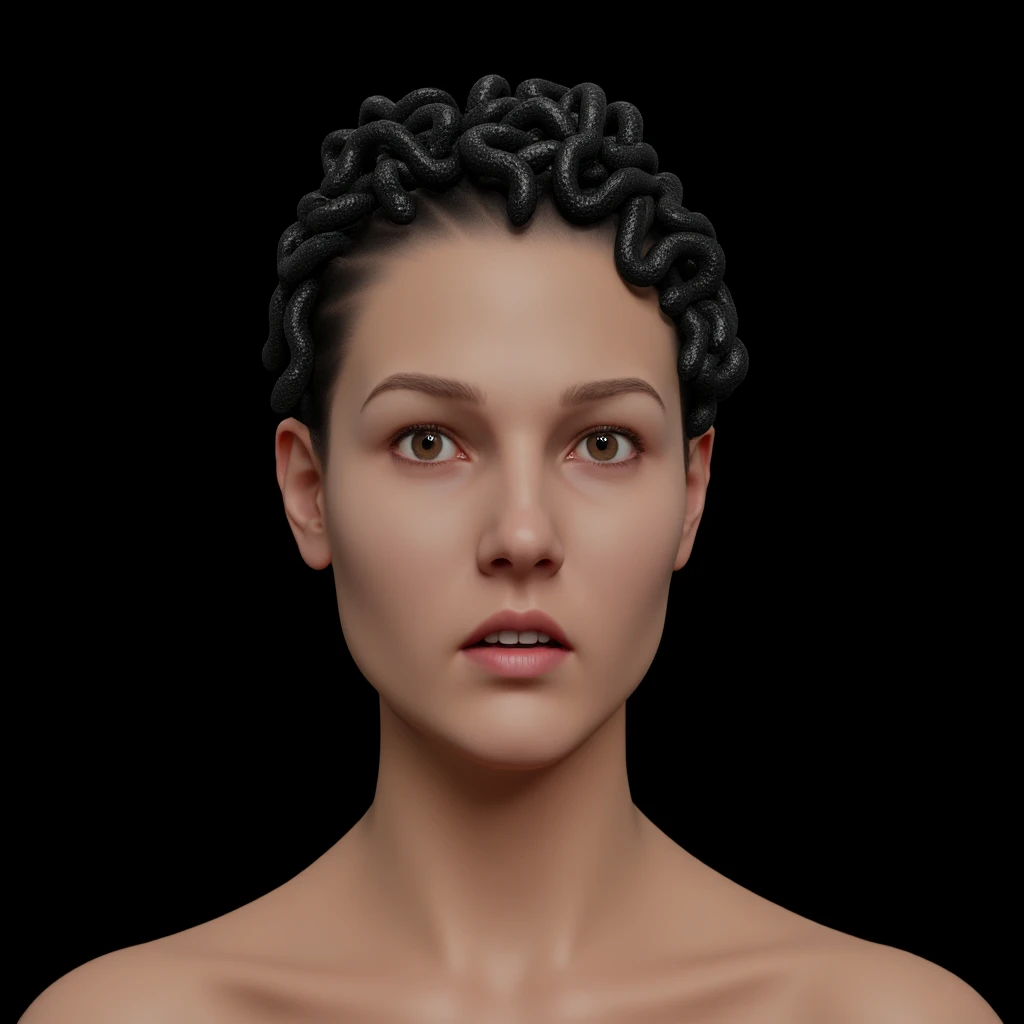 UHD, 4k, ultra detailed, cinematic, a photograph of <lora:cinematic Medusa style v1:0.9>
cinematic style, Medusa a nude grey eyes young woman with a snake head and a snake on her head In Greek mythology, Medusa, also called Gorgo, a human female with living venomous snakes in place of hair, 1female, solo, looking at viewer, blue eyes, collarbone, parted lips, teeth, lips, monster girl, portrait, realistic, dreadlocks, snake hair, open mouth, black hair, tongue, bare shoulders, slit pupils, forehead, earrings, black background, photorealistic, epic, beautiful lighting, inpsiring