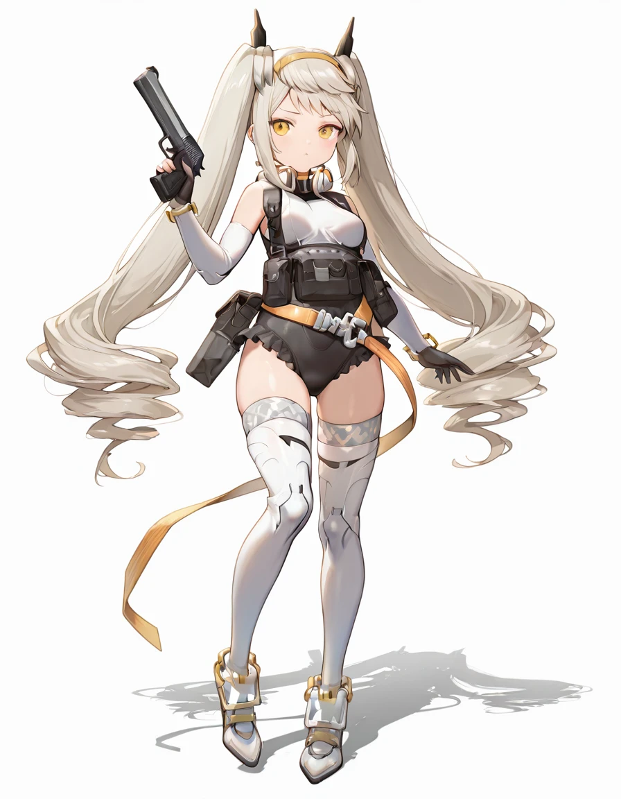 masterpiece, best quality, girl, full body, standing, holding weapon, female, multiple views, white background,