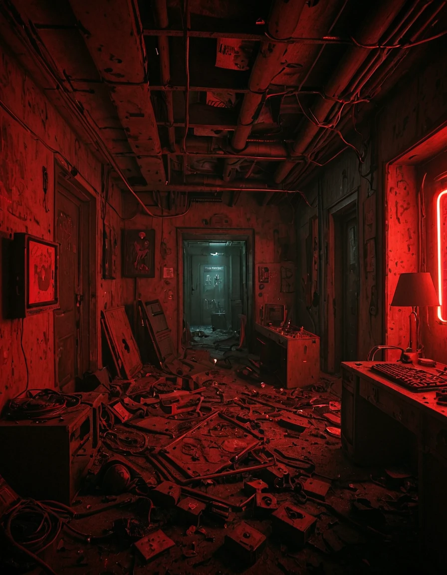 <lora:City_Worlds_02__Lost_-_Office:1> cw02lost, abandonned room,