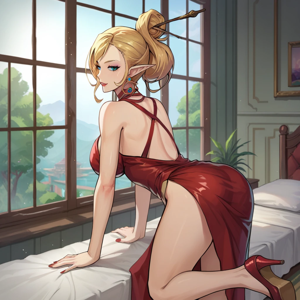 ultra detailed, masterpiece, best quality,
solo,
soft smile, light smile, cowboy shot,
<lora:afrodita:0.75> afrodita, dlh, long hair, blonde hair, (pink skin:1.45), colored skin, pink eyes, <lora:raita:0.75> honjou raita, pink dress, shiny_dress,