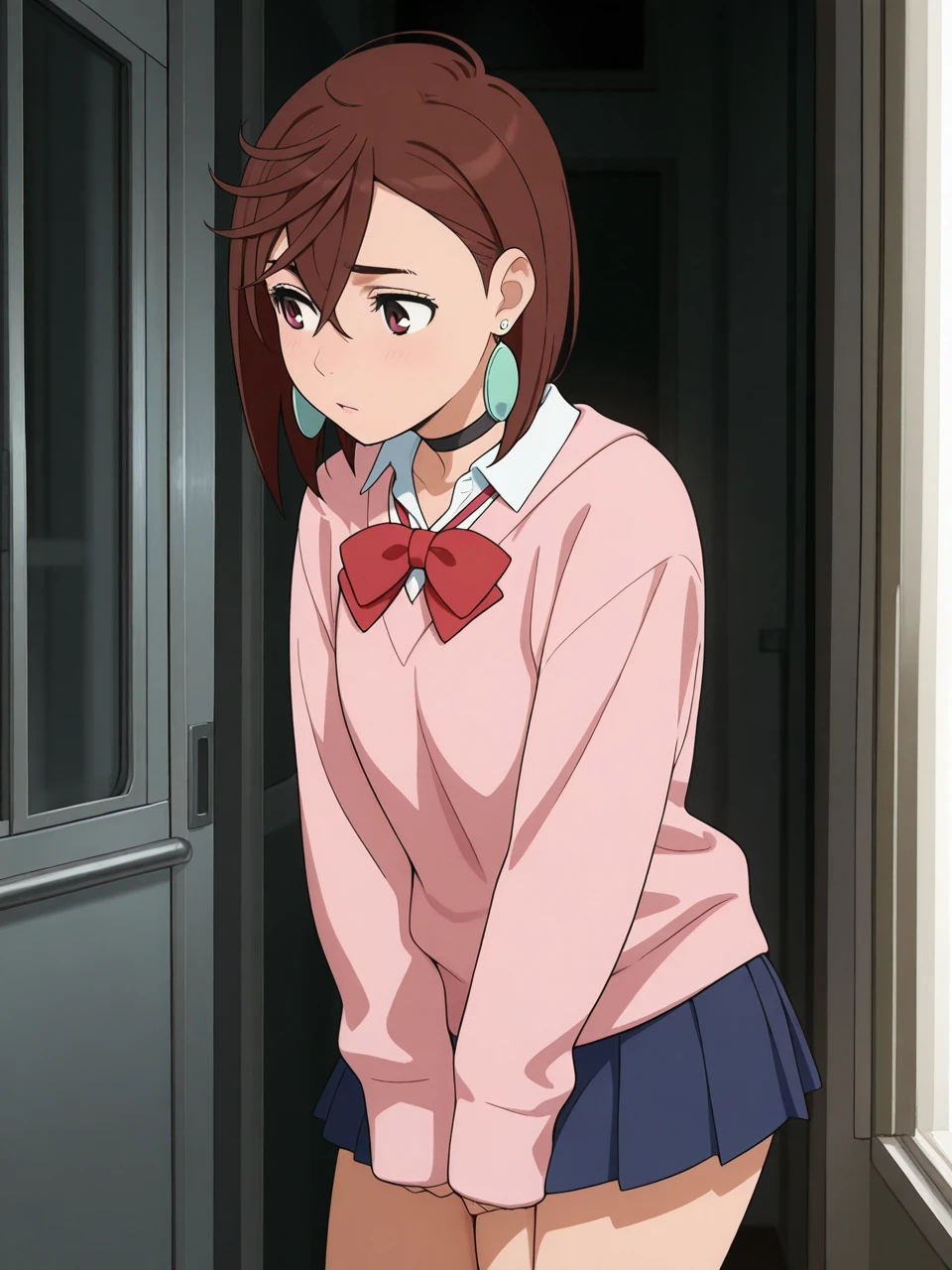 masterpiece,best quality,amazing quality,animme screencap,
<lora:dandadan_ayase_momo:1> dandadan_ayase_momo, brown hair, earrings, short hair, hair between eyes, brown eyes, black choker, red bow, school uniform