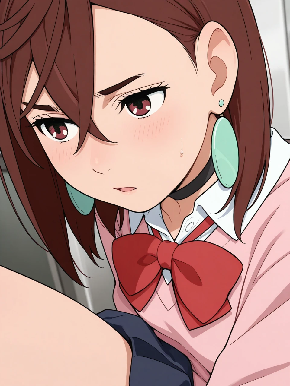 masterpiece,best quality,amazing quality,
<lora:dandadan_ayase_momo:1> dandadan_ayase_momo, brown hair, earrings, short hair, hair between eyes, brown eyes, black choker, red bow, school uniform