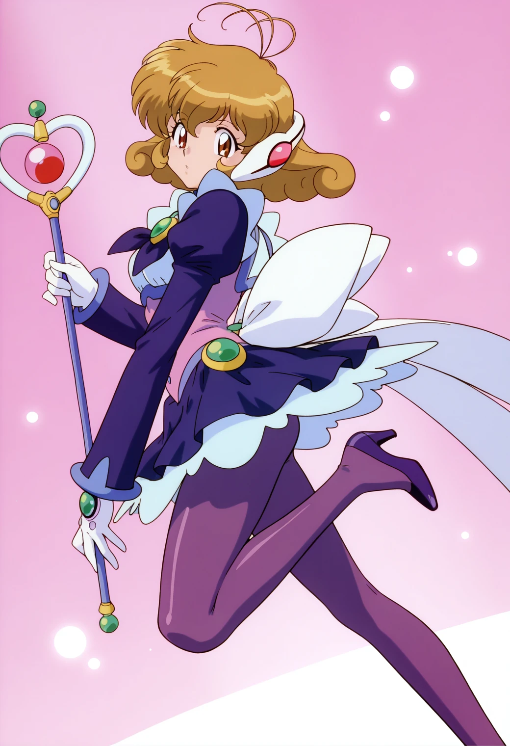 masterpiece, best quality, very aesthetic, absurdres, 1girl, solo,
<lora:corrector_yui_fairy_ai_v02:0.9>, corrector_yui, fairy_element_suit_ai, brown hair, short hair, antenna hair, curly hair, breasts,
magical girl, headphones, dress, long sleeves, puffy sleeves, brooch, bow, white gloves, skirt, urple pantyhose, high heels, dynamic pose, wand_fairy_ai, holding wand, dutch angle,