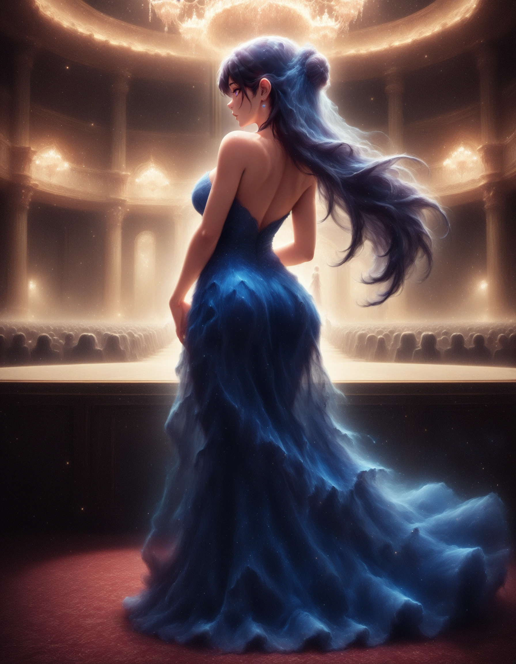 <lora:Space_Nebula_IL:0.9> mad-nbla, woman wearing adress, ballroom, (masterpiece:1.2), best quality