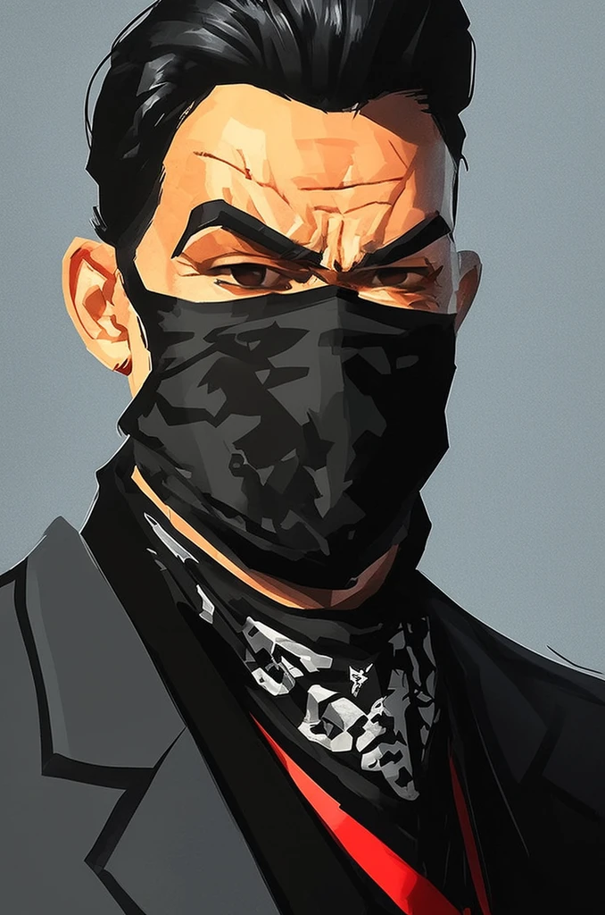 illustration in style of samdoesarts, portrait of a mean Gangster, wearing a black Bandana