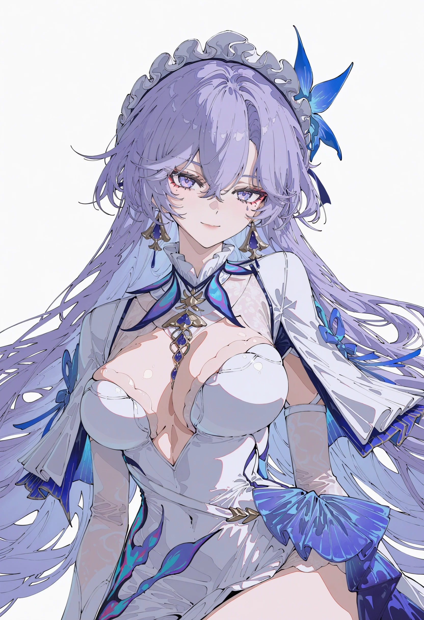 cantarella (wuthering waves), 1girl, solo, breasts, long hair, purple hair, purple eyes, hair ornament, cleavage, large breasts, white dress
(sheya:0.2),(wlop:0.4),(sy4:1.1),(ciloranko:0.8),(ask \(askzy\):0.5),(remsrar:0.6),(cogecha:1.2),(artist:alpha:0.7),
newest,absurdres,highres,masterpiece,best quality,year 2024,
<lora:cantarella_Noob10:1>,