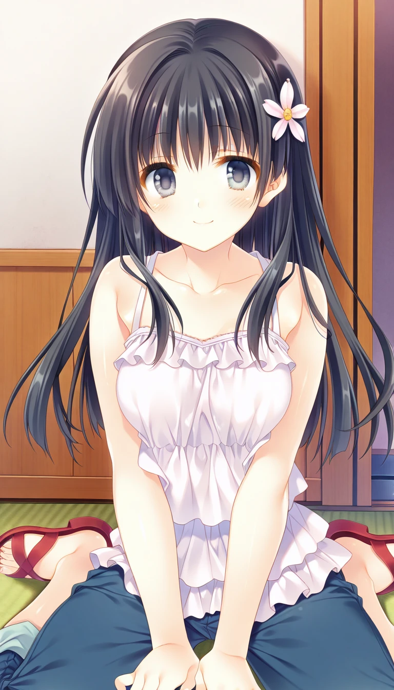 1girl,soloyuuki mikan,yellow tank top, miniskirt, smile,, (best quality:1.3),1girl,my room,camisole,miniskirt,panties,nsfw,cowboy shot