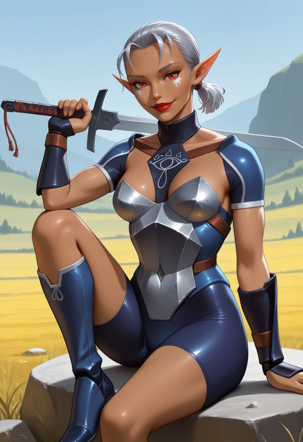 A Crystal warrior girl, light-blue hair, light-blue eyes, Crystal armor, Crystal sword, powerful girl, menacing look, sadistic smile, antagonist, sensual. Masterpiece, UHD, detailed