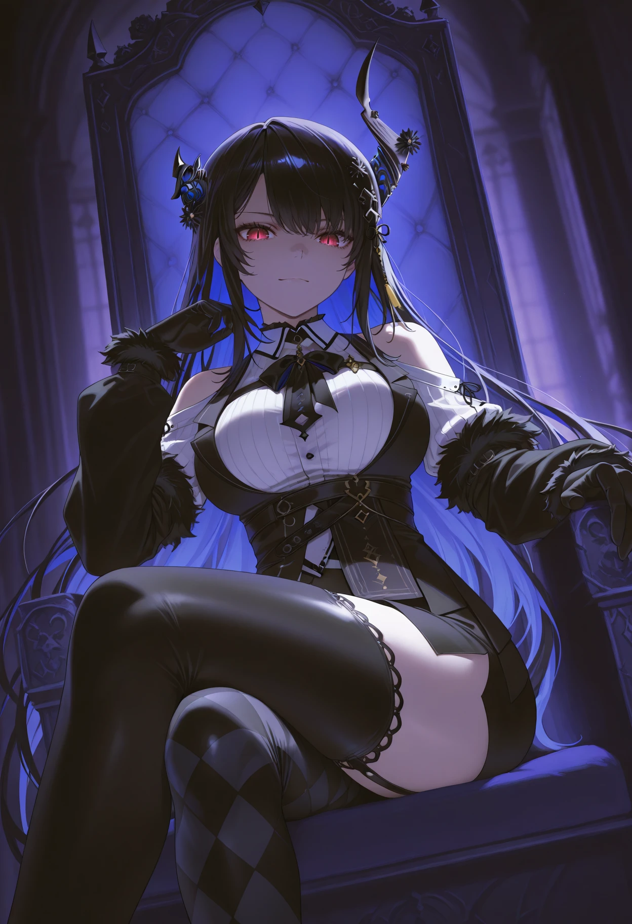 ​masterpiece, top-quality, 1 beutiful girl、Beautiful expression、beautidful eyes、demon king、Slim body、Fantasia、in isekai、、FULL BODYSHOT、Dynamic angles、Thin crescent、Old Castle of the West、Black Demon Costume、wicked、Midnight、Succubus、Foggy、