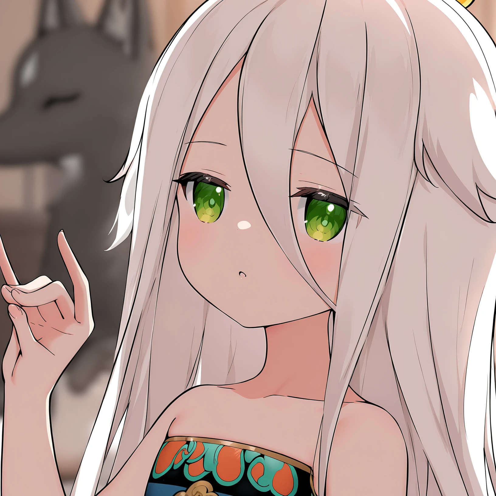 masterpiece,best quality,newest,absurdres,highres,<lora:noobai_ep11_stabilizer_v0.138_fp16:1>,<lora:Murong_Yuzhuo :1>,murong_yuzhuo,green eyes,white hair,fox_shadow_puppet,