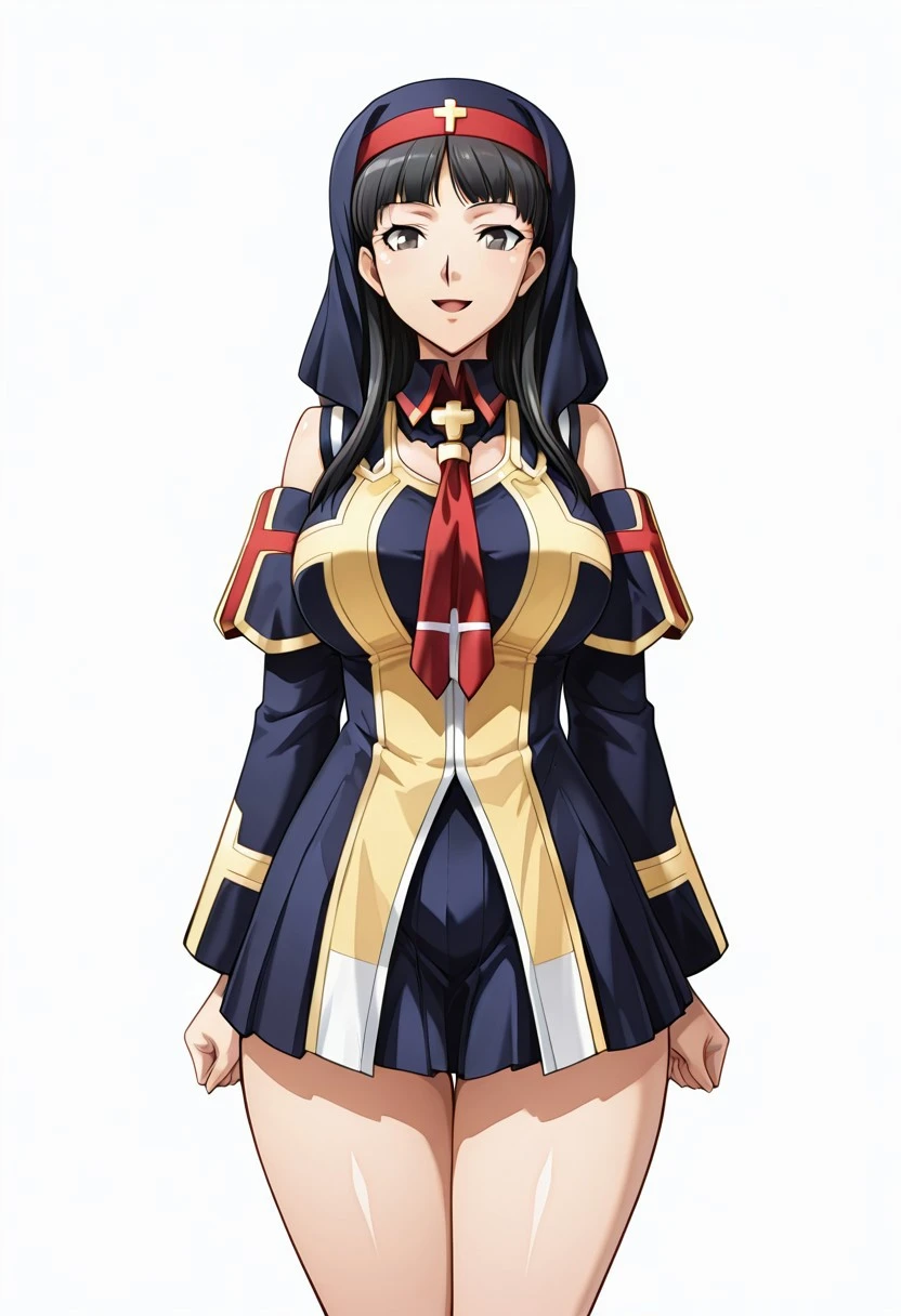 score_9,score_8_up,score_7_up,source_anime,5_figner,2d_animation,game cg,BREKE,1girl,solo,
p4amagi, Amagi Yukiko, long hair, black hair, bangs,
long sleeves,blue skirt,detached sleeves,cross,coat,red necktie,blue nun,pleated skirt,
smile,openmouth,cowboyshot,standing,
huge breasts,thick hips,thick thighs,thick waist,disproportionate breasts,
curves,glamour,
looking at viewer,
simple background,white background,
masterpiece,best qualit,ultra-detailed,illustration,an extremely delicate and beautiful,beautiful detailed eyes,unity 8k wallpaper,high resolution,anime CG,official_art,Erotic_style, uncensored, anime_coloring, anime_screencap,