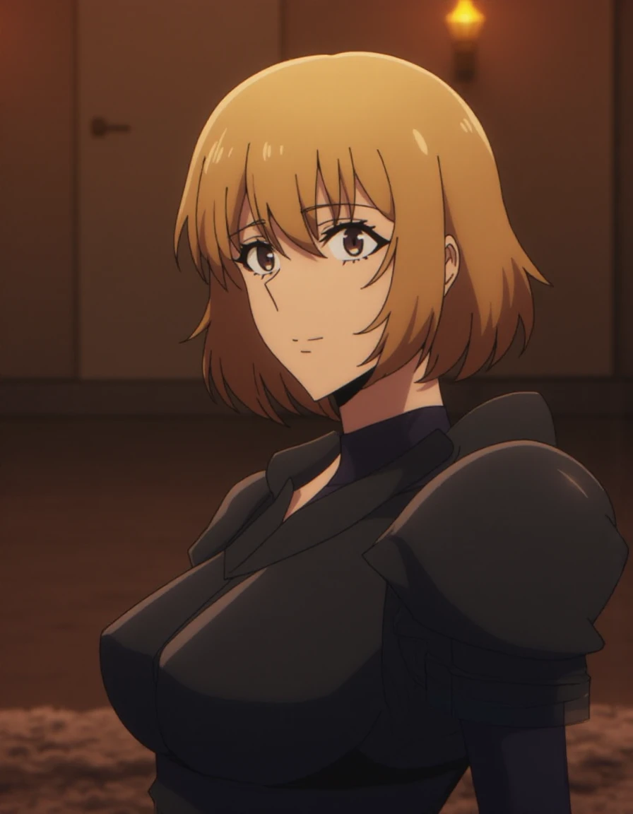 <lora:Solo_by_Readandsign_rank8_bf16-step03000:1>1girl, short blonde hair, messy, brown eyes, large breasts, firm, knight armor, half-removed, sweaty skin, seductive wink, looking at viewer, from side, tent interior, lantern glow, fur rug, bold stance BREAK dynamic light, warm_light, warm_colors, high contrast, depth of field, golden hour lighting, dramatic shadows, rich details,