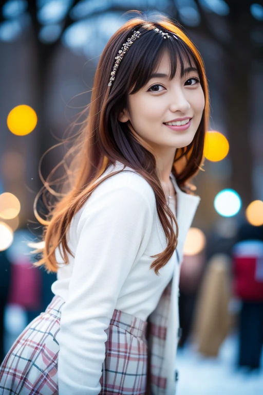 1girl,,(RAW photo, best quality), (realistic, photo-realistic:1.4), masterpiece, an extremely delicate and beautiful, extremely detailed, 2k wallpaper, Amazing, finely detail, extremely detailed CG unity 8k wallpaper, ultra-detailed, highres, soft light, beautiful detailed girl, extremely detailed eyes and face, beautiful detailed nose, beautiful detailed eyes,cinematic lighting,perfect anatomy,slender body
(at a park), (winter scenery),(snow park in the background), Sapporo Odori Park Winter Festival, festival lights (bokeh)
(wearing winter jacket) (long skirt)
<lora:chest size:-1>
<lora:kumadayokoV2_lora:0.8>,smiling