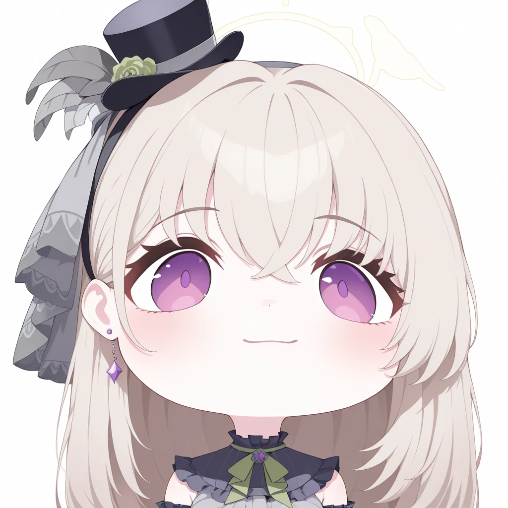 masterpiece, best quality, highres, simple background, 
1girl, solo, sakurakoidol, purple eyes, halo, mini hat, goofy_ahh_big_head,
<lora:utazumi_sakurako_idol_il_v1:1> <lora:goofy_ahh_big_head_il_v1:1>