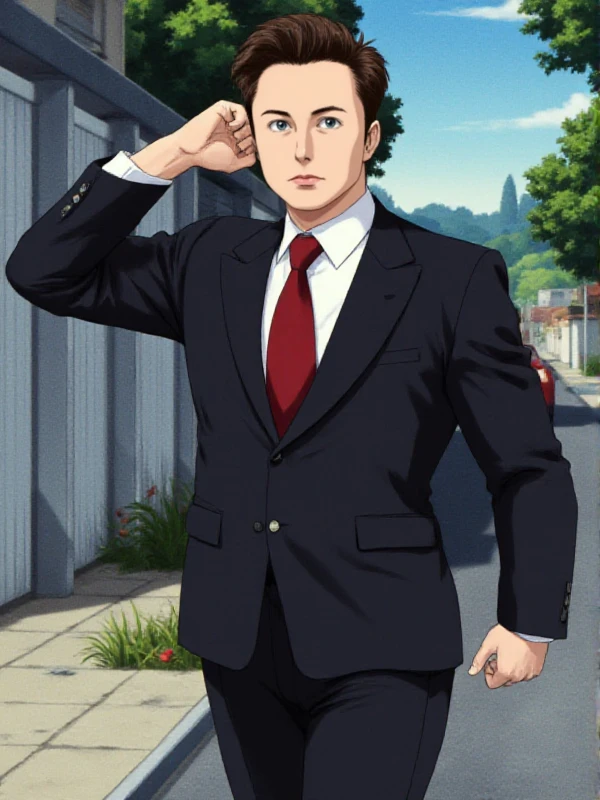 <lora:90s_Anime:0.9> 90s anime  <lora:Elon Musk V2:1> Elon Musk a man in a suit