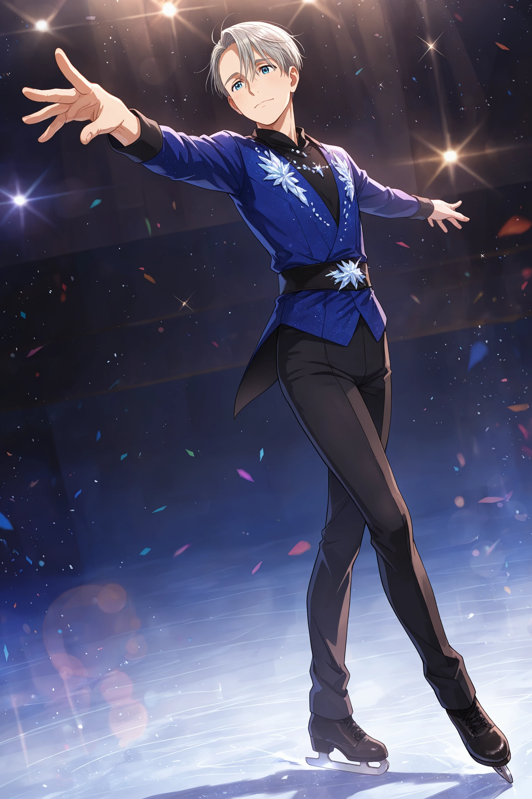 masterpiece, best quality, absurdres, safe
1boy, viktor nikiforov, ice skates, spread arms, crossed legs
<lora:ice_skates_il_1_d16:1>