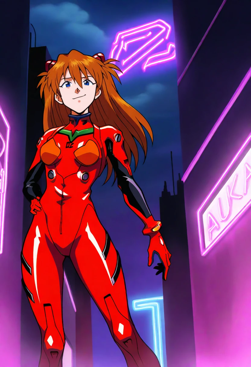 best quality, amazing quality, very aesthetic, absurdres, BREAK
1girl, asuka langley, red plugsuit, standing, smug, looking at viewer, futuristic background, neon light , buildings, night, <lora:RecordofLodossWarNoob_byKonan:1>