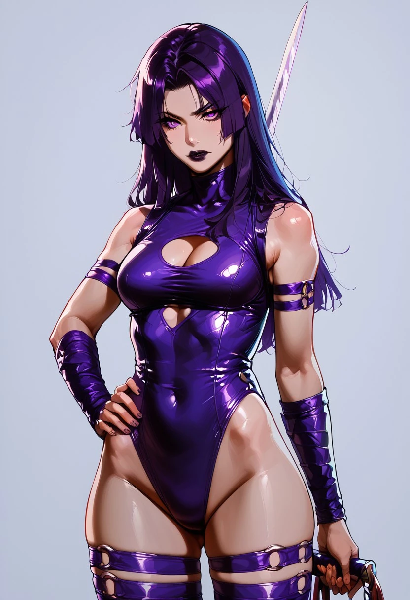 (solo:1.1),(masterpiece), (best quality:1.3),, highly detailed, intricate, professional art, digital art, absurdres, confidant, Blackfire, futanari Blackfire wearing a armored leotard with and thigh-boots posing confidently in a club, 1girl, solo,(slender build), (detached sleeves),(arm gloves), Smirk, black hair,, (purple eyes colour), (black-sclera:1.4), (tanned skin:1.3), (detailed breasts), (small breasts:1.1), (aroused:1.2), (futanari:1.1), (makeup 1:1), (black lipstick:1.3), large penis, (huge veiny ?????? bulge:1.4), ?????? bulge, huge testicles, frontal view, universal lighting
