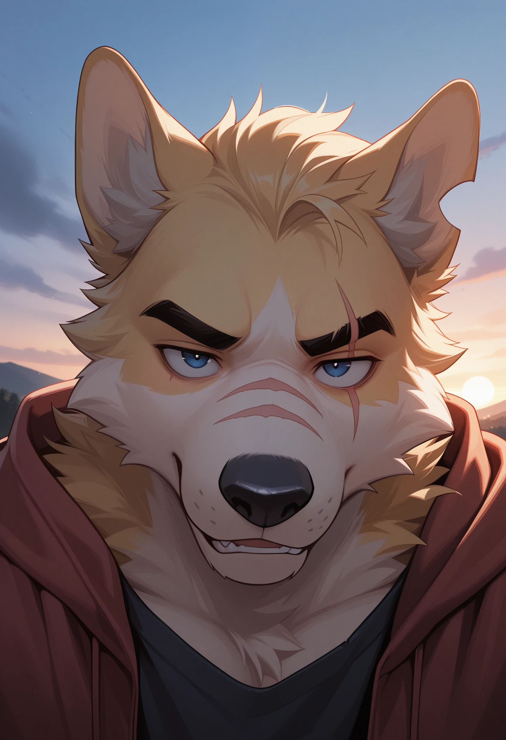 masterpiece, best quality, amazing quality, solo, 1boy, CooperKrager, eye scar, close up