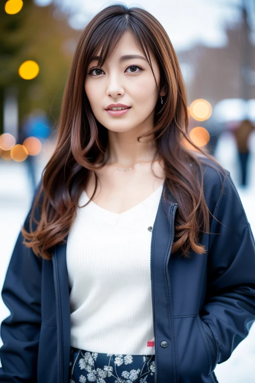 1girl,,(RAW photo, best quality), (realistic, photo-realistic:1.4), masterpiece, an extremely delicate and beautiful, extremely detailed, 2k wallpaper, Amazing, finely detail, extremely detailed CG unity 8k wallpaper, ultra-detailed, highres, soft light, beautiful detailed girl, extremely detailed eyes and face, beautiful detailed nose, beautiful detailed eyes,cinematic lighting,perfect anatomy,slender body
(at a park), (winter scenery),(snow park in the background), Sapporo Odori Park Winter Festival, festival lights (bokeh)
(wearing winter jacket) (long skirt)
<lora:chest size:-1>
<lora:kumadayokoV2_lora:0.8>