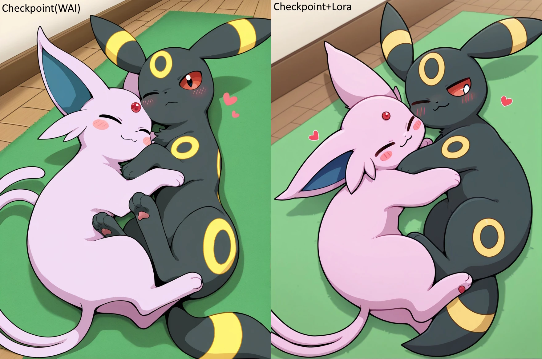 Two girls, score_9,score_8_up,score_7_up, source_cartoon, kemono style, (Anthro furry Umbreon female, Umbreon tail), and an (Anthro furry espeon female, espeon tail), tall slender bodies, naked:1.3, human pov, pov Blowjob, collaborative blowjob., they are sucking on viewers cock