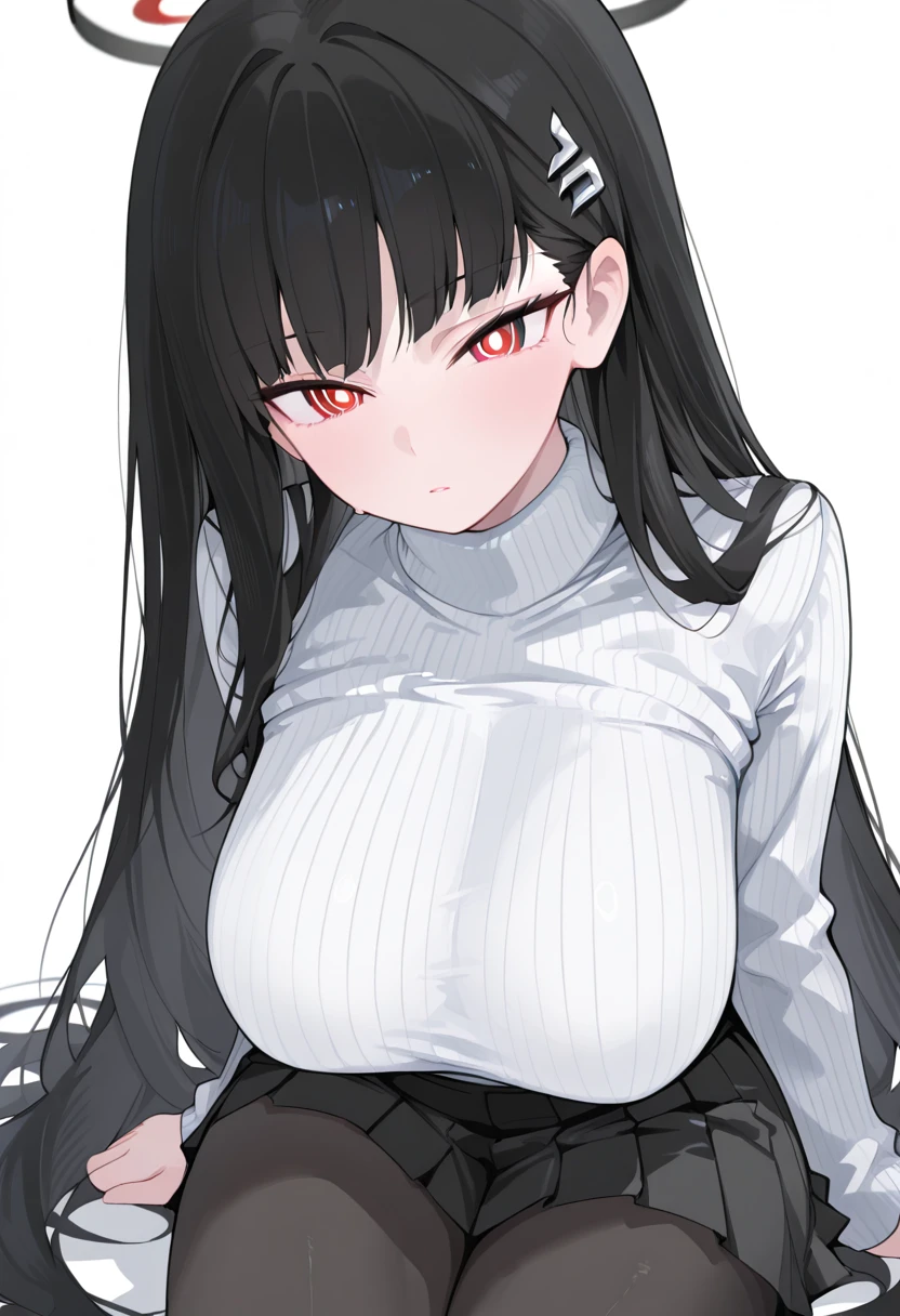 muscular black hair yellow eyes pale skin girl sad cleavage huge breasts blushing frown sweaty long straight hair long straight hair long straight hair long straight hair long straight hair