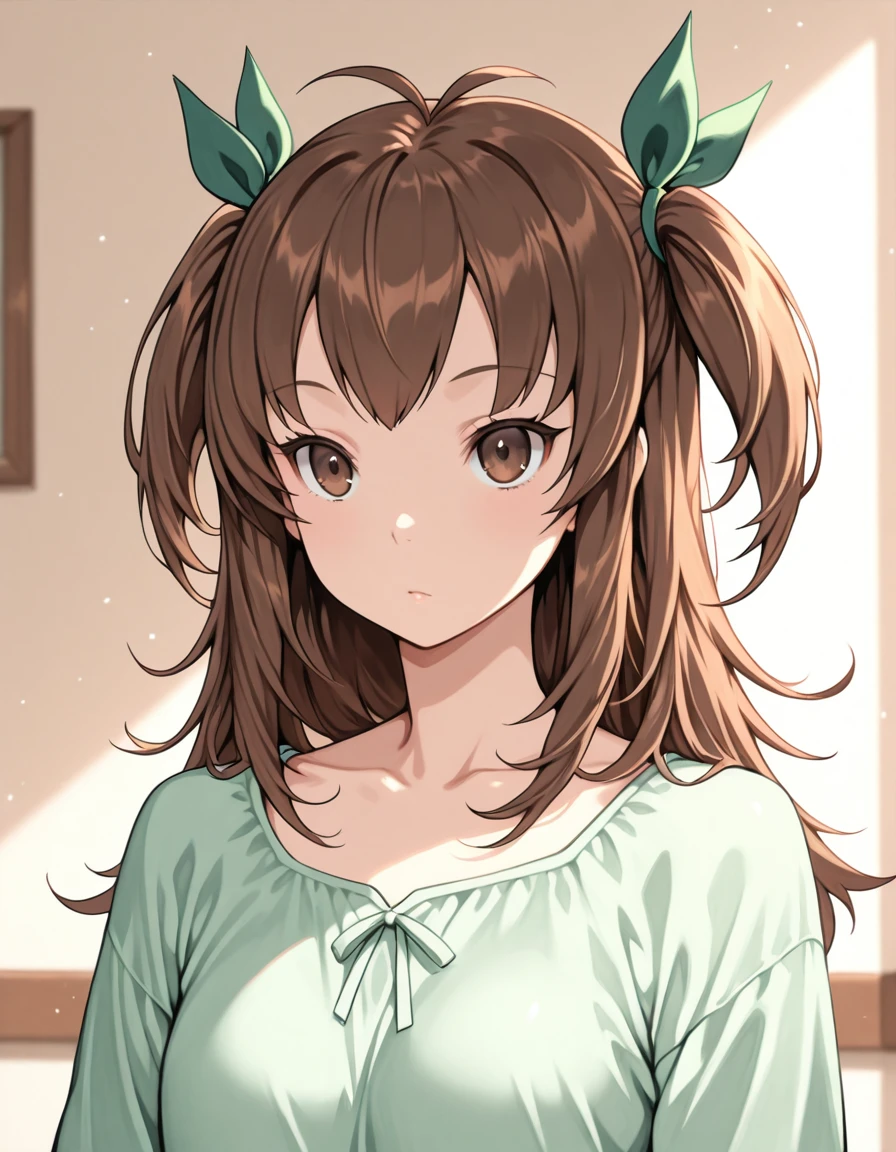 <lora:sw_yomi_IXL:1> 1girl,sw-yomi,brown hair,brown eyes,two side up,green hair ribbon,
, best quality, masterpiece,