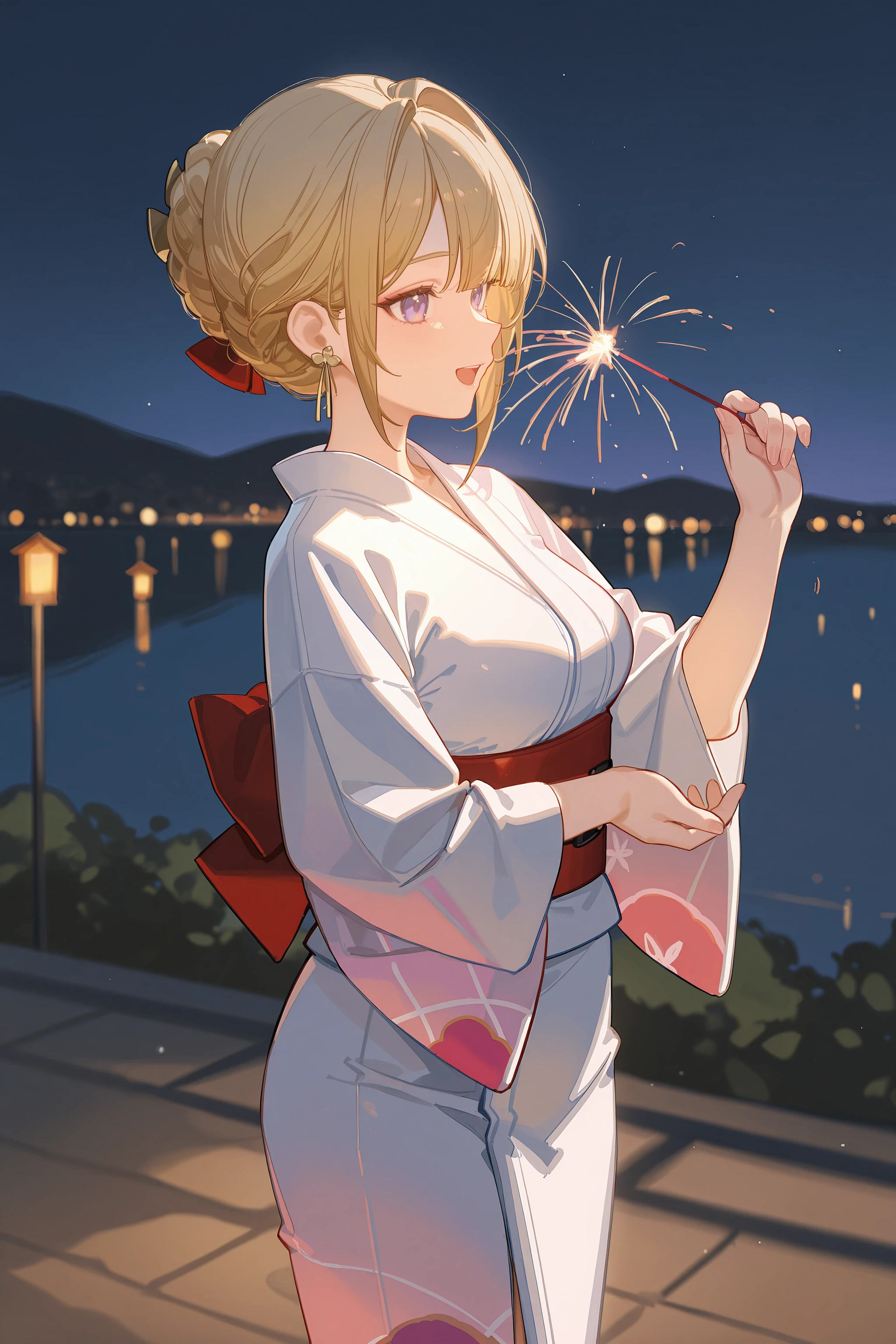 1girl, solo, evelyn chevalier, braided bun, hair up, kimono, obi, sash, tabi, standing, cowboy shot, holding fireworks, smile, open mouth, night, outdoors, blurry background <lora:Char-ZZZ-Evelyn-V1-IL:0.9:hr=0.6>, ciloranko, alphonse \(white datura\), ask \(askzy\), gomzi, you shimizu
masterpiece, best quality, amazing quality, very aesthetic, absurdres, newest, (scenery, volumetric lighting)
