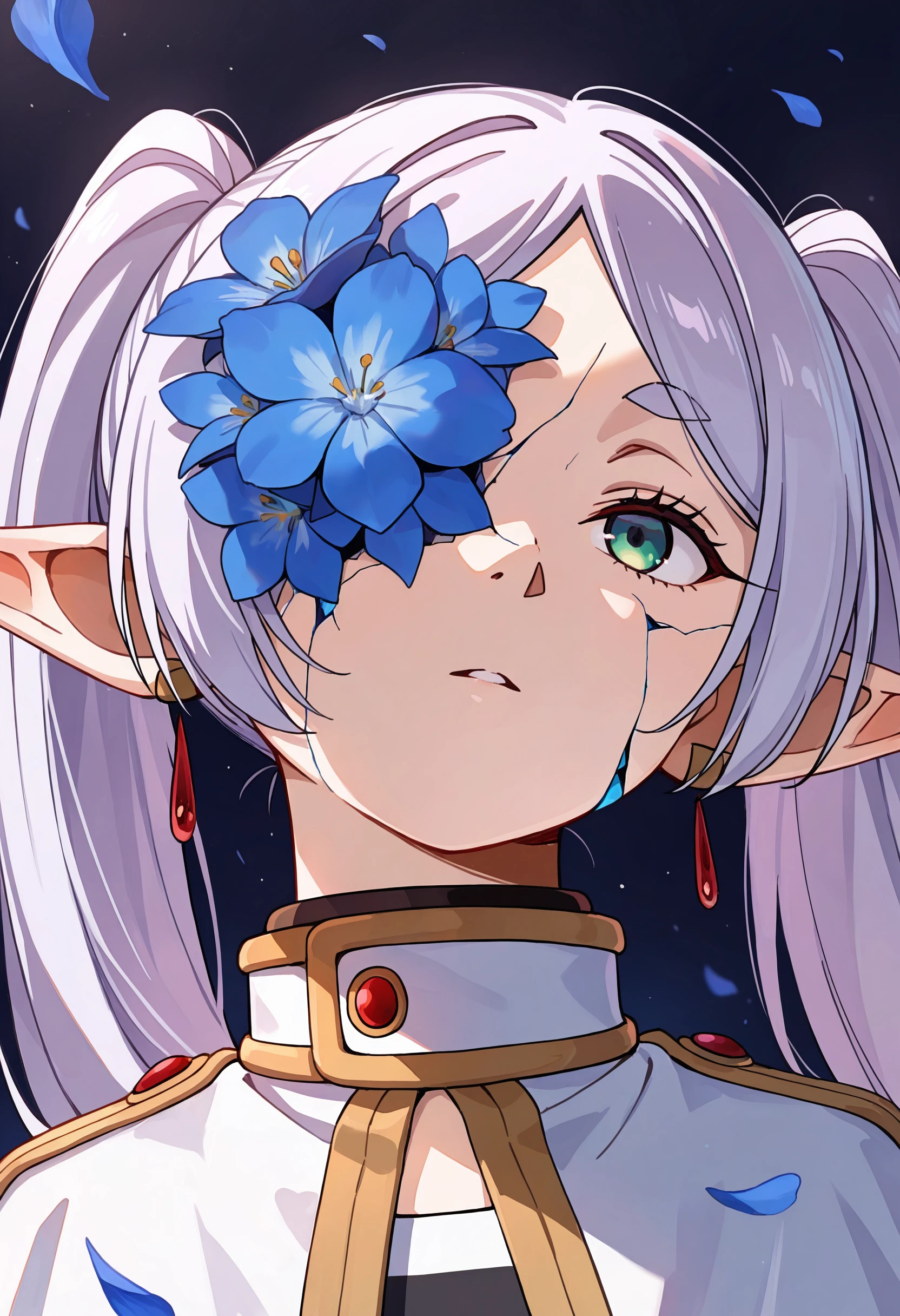 masterpiece, best quality, absurdres, safe
1girl, frieren, blue flower,
portrait, cracked skin, flower over eye
<lora:inward_itwasleo_il_2_d16_v2:1>