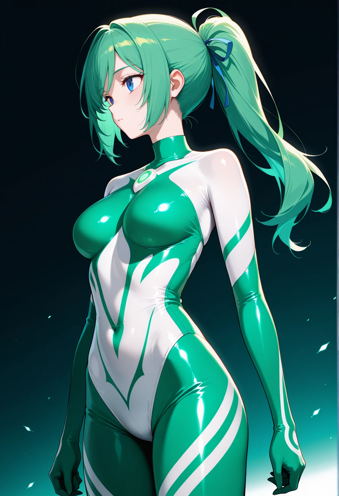 A naughty girl with a green wind motif,Pure white background,See-throughボディスーツ,Transparent skin,Little exposure,なSee-throughボディスーツ,エスニックdesigner bodysuit,SFdesigner bodysuit,Green wind pattern,Green glowing pattern,See-through,whole body、Girl floating in the air,Accentuated body lines、Large Breay Designcentuated breasts,Almostwhole bodyのクローズhiny bodysuit,Accentuated crotch,Pronounced nipples