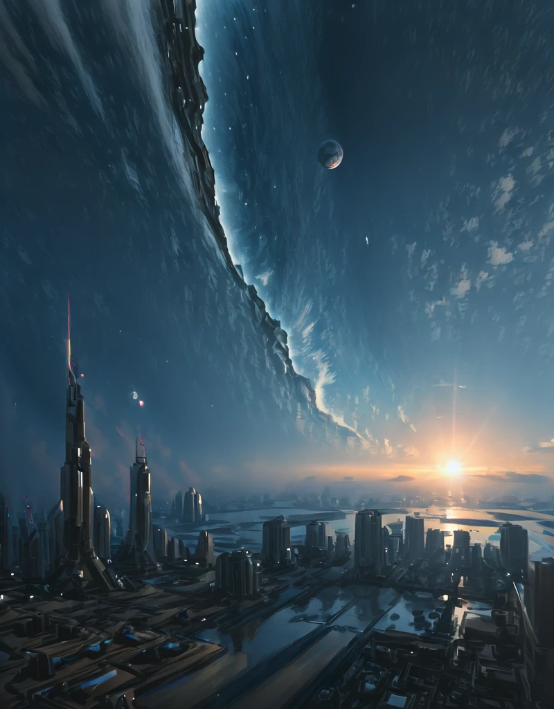 <lora:Space_Worlds_01__Poetic:1> sw01p_illus, space, scenery, waves, lake, from above, sunset, nebula, city,