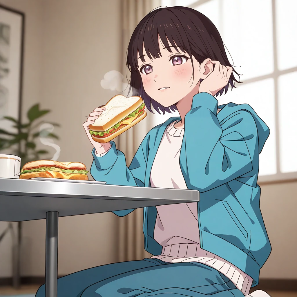 Highest quality, High resolution, 1.female, Reluctance Nausea Black eyes (Cum in a small lunchbox:1.4) Cute Looking down Pink polo shirt Short hair, Black Hair, seiza, Focus on face Man ejaculating into lunch box(Subjective) Bukkake