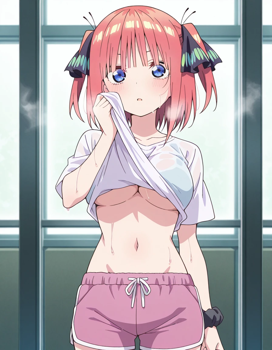 (masterpiece,Highest quality,Ultra-high resolution),(Perfect Face, Perfect body、Perfect hands),anime screencap,One girl,(Girl、Lower school year、9 years old、Cotton camisole、Cotton panties)、blush、Embarrassing、Roll up the hem,lift up、Belly button、Chest、Pussy slit visible through panties、smile、Dressing room、(in front of you、I&#39;m interested in dicks、Staring at a dick)